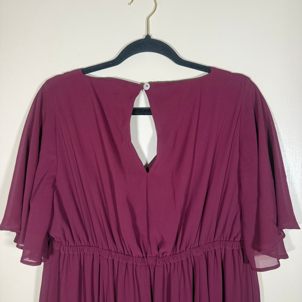 Show Me Your Mumu Emily Empire Maxi Dress Purple Chiffon flutter sleeves 1X - Picture 9 of 10